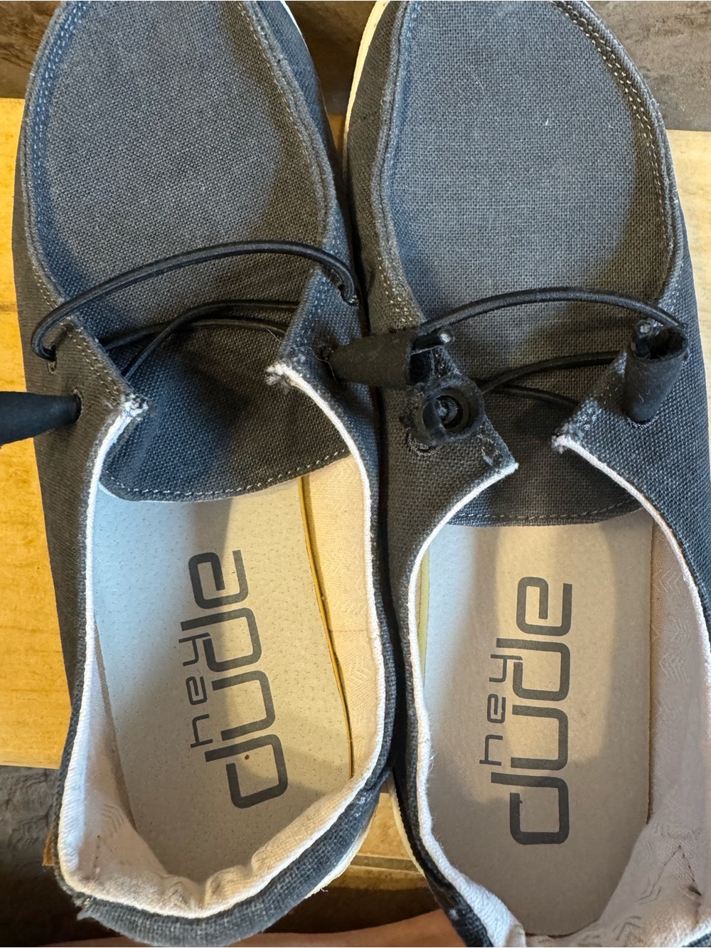 Hey Dude Women's Chambray Off  Black Canvas Slip-On Loafers with White Sole - Picture 5 of 6